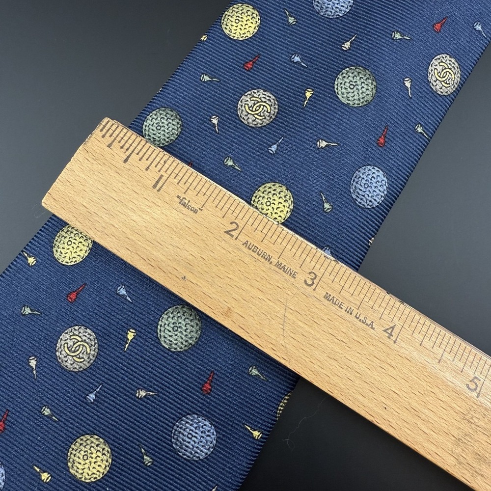 Chanel Silk Tie Blue Golf Ball Tee Pattern CC Logo France Authentic Luxury - Picture 10 of 12